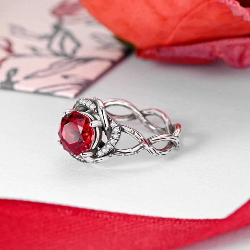 MULA 925 Sterling Silver Thorn Rose Red Zircon Rings For Women Lady Wedding Band Anniversary Party Valentine's Day Rings Jewelry