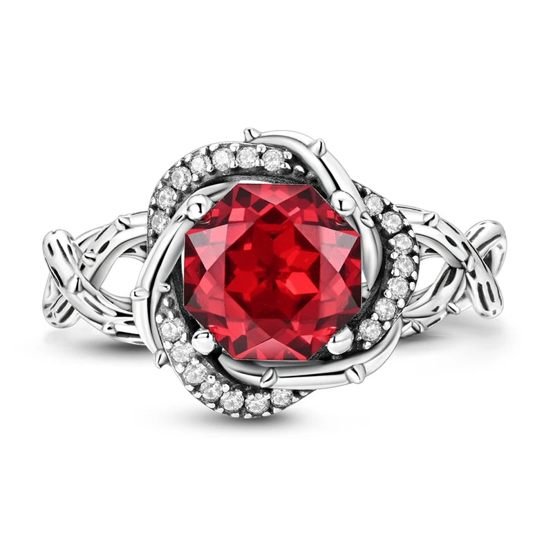 MULA 925 Sterling Silver Thorn Rose Red Zircon Rings For Women Lady Wedding Band Anniversary Party Valentine's Day Rings Jewelry